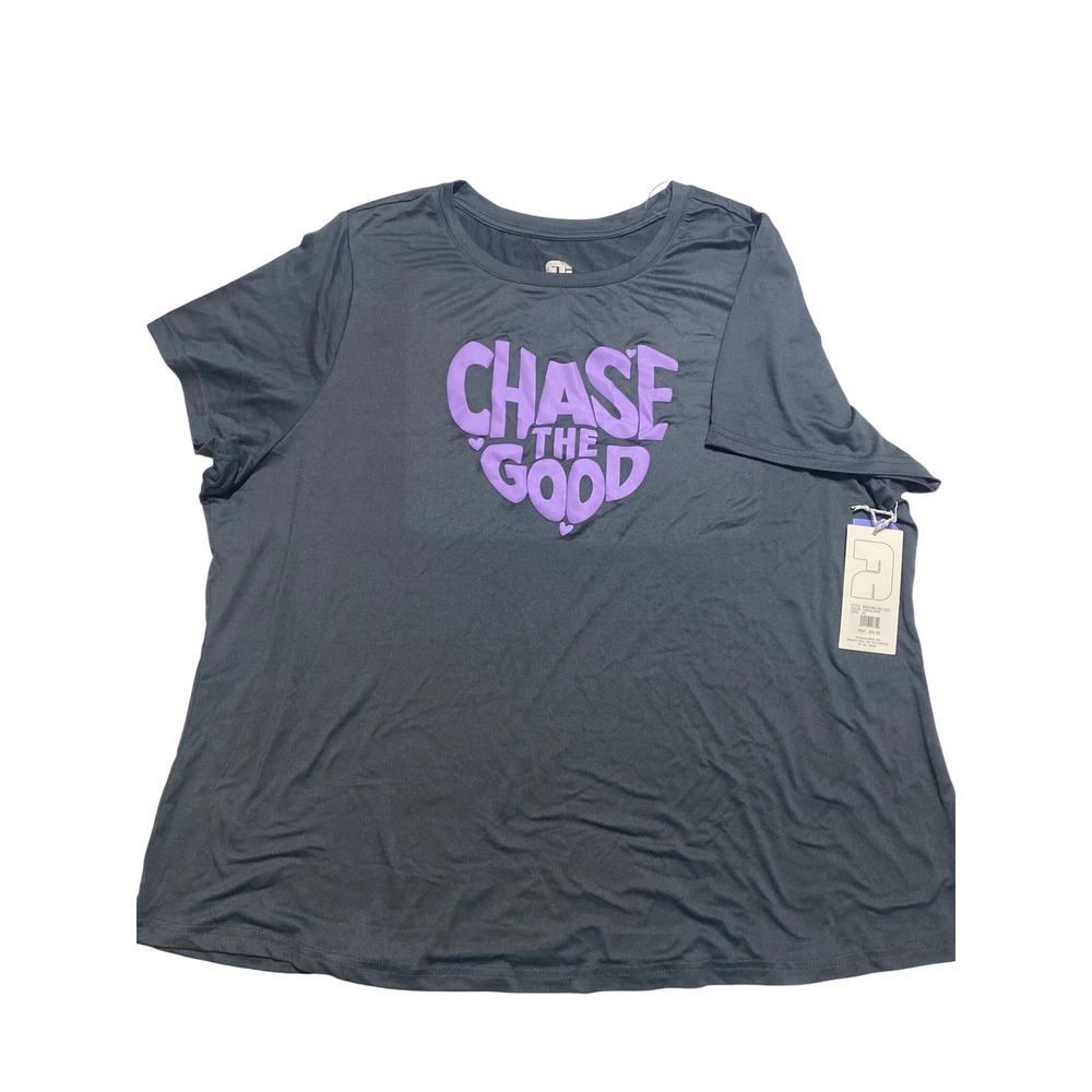 Fit Collective Women's 3X Chase The Good Graphic Activewear Tee Grey Purple NWT